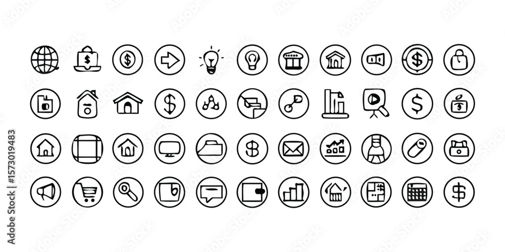 Poster trendy line style business icon set featuring a comprehensive collection of minimalist modern icons 