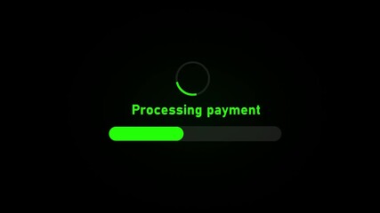Processing online payment with green progress bar on laptop screen. Concept of transaction declined.