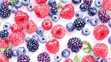 Colorful Easter eggs with fresh mixed berries on white background © Paint