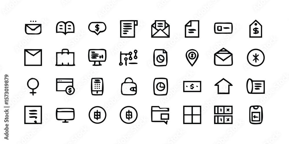 Poster extensive collection of trendy line style icons for business encompassing various concepts and appli