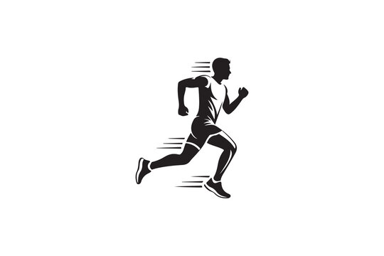 Dynamic Silhouette of a Runner in Motion.A bold, black and white silhouette of a man running, conveying speed and athleticism.