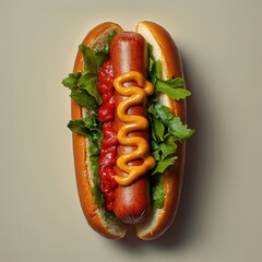 Classic Hot Dog with Mustard and Ketchup Toppings