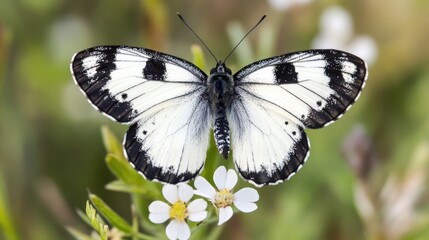Fototapeta premium Melanargia galathea, Black and White Butterfly on Flower