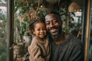 Young happy african american family celebrating Fathers day at home