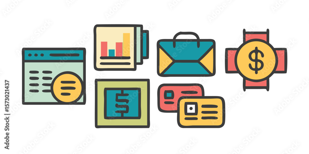 Poster comprehensive business icon set featuring modern line art style ideal for website design presentatio