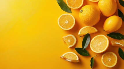 Juicy Oranges on Yellow Background.