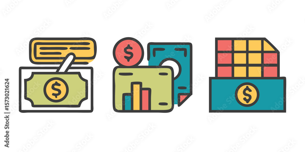 Poster comprehensive set of trendy line style icons for business encompassing various concepts like finance