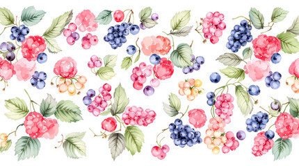 Seamless vector pattern with berries. Watercolor background. 