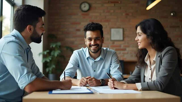 Happy Indian HR Manager Interviews Latin Young Professional in Multiethnic Workspace - Discussing Job CVs and Mentorship Opportunities