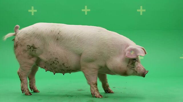 Pig on Green Screen: Farm Animal Ready for Compositing