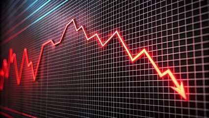 Photo of a red arrow dramatically points downward on a stock market graph, illustrating a sharp decline in financial performance