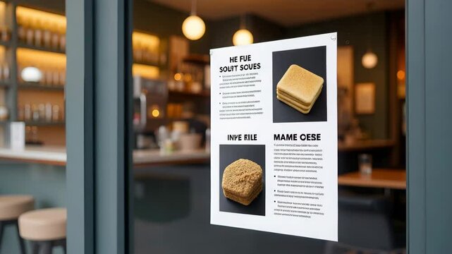 Flat Mockup of White Paper or Sticker Poster for Restaurant Coffee Shop Promotions - Marketing Announcement Display Concept