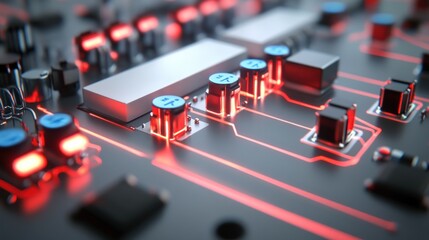 Abstract Circuit Board: Red Glowing Technology