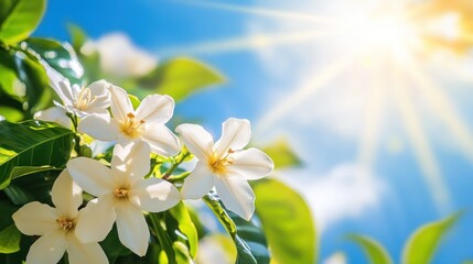 Sunny Day Blooming White Flowers