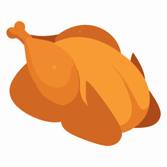 Cooked Brown Roasted Chicken on White Background for Thanksgiving Dinner or Festive Holiday Celebration