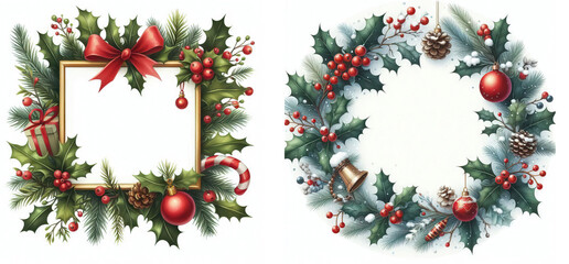 Festive illustration watercolor Christmas, christmas frame christmas flower, arrangement, poinsettia winter flower, decor ,christmas decor, gingerbread man, gingerbread house,  snowflakes