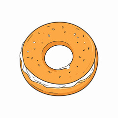 Delicious Bagel with Cream Cheese Filling Sesame Seeds on Top in White Background