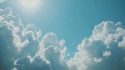Heavenly Cumulus Cloudscape: A Breathtaking View of Fluffy White Clouds Against a Vivid Blue Sky