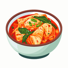 A Bowl of Vibrant Red Kimchi with Green Scallions in Pixel Art Style Korean Traditional Dish