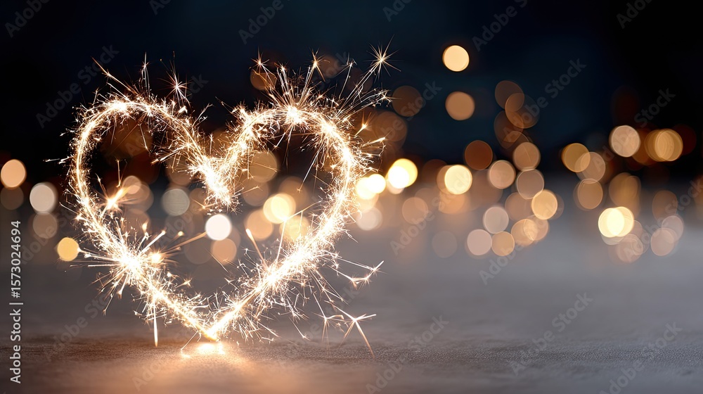 Poster sparkling heart shape with bokeh effect and festive atmosphere