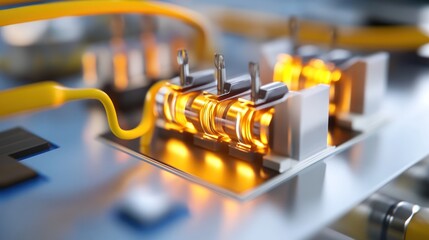 Illuminated Circuitry: A Close-Up of Glowing Technological Components