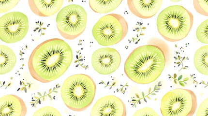 Fototapeta premium Watercolor background pattern kiwi on white background 