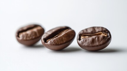 Three Roasted Coffee Beans on White Background