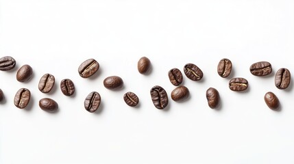 Roasted Coffee Beans Scattered on White Background