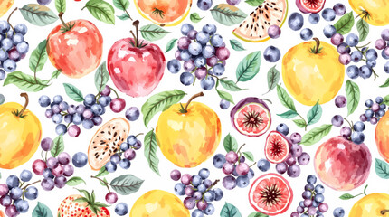 A seamless raspberry and blackberry pattern on white background.