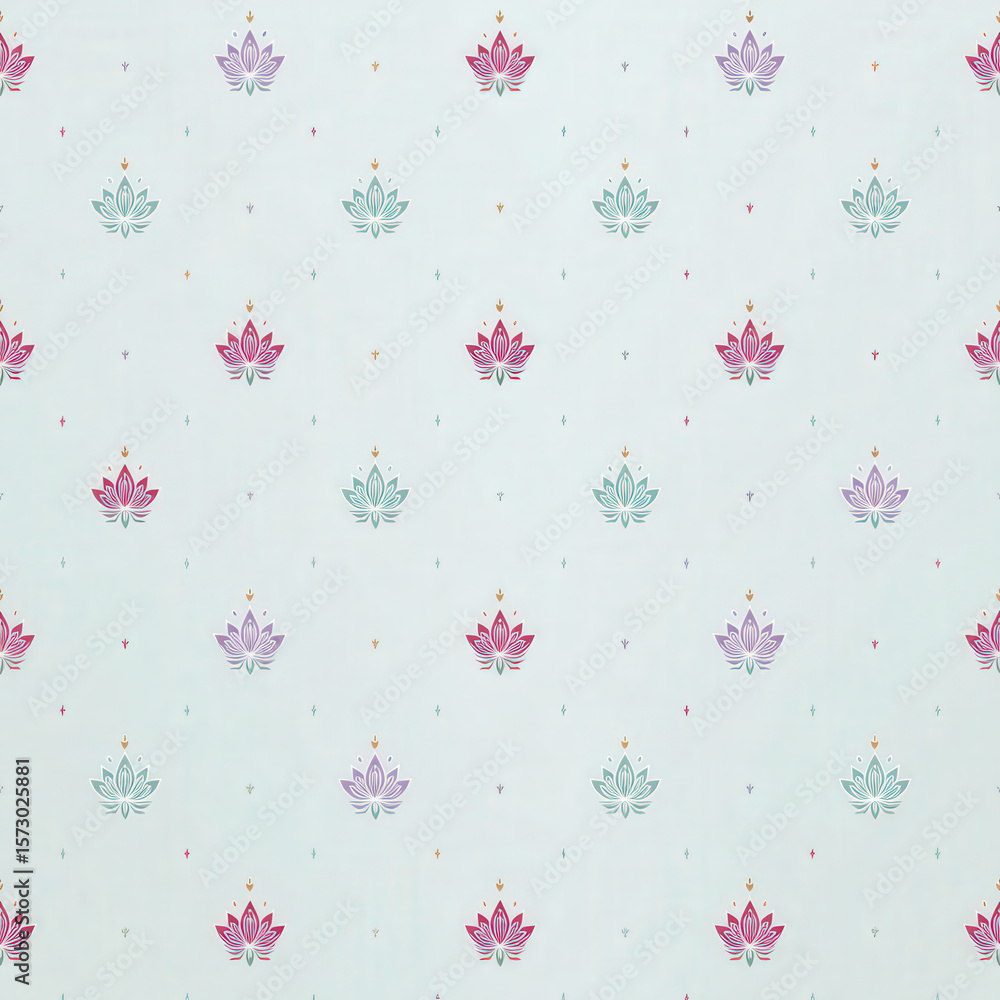 Poster seamless pattern featuring tiny thai motifs with lotus and kanok designs in soft colors for subtle e