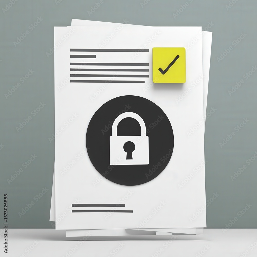 Aufkleber law restriction policy concept. documents with a padlock icon, symbolizing security and verification