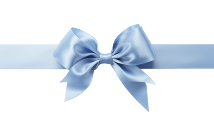 Sky blue satin ribbon bow isolated on transparent background offers elegant design element.