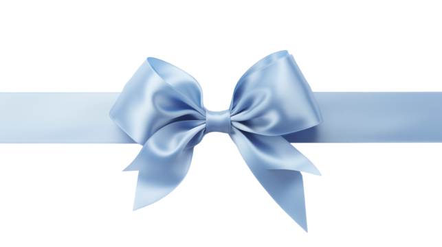 Sky blue satin ribbon bow isolated on transparent background  offers elegant design element.
