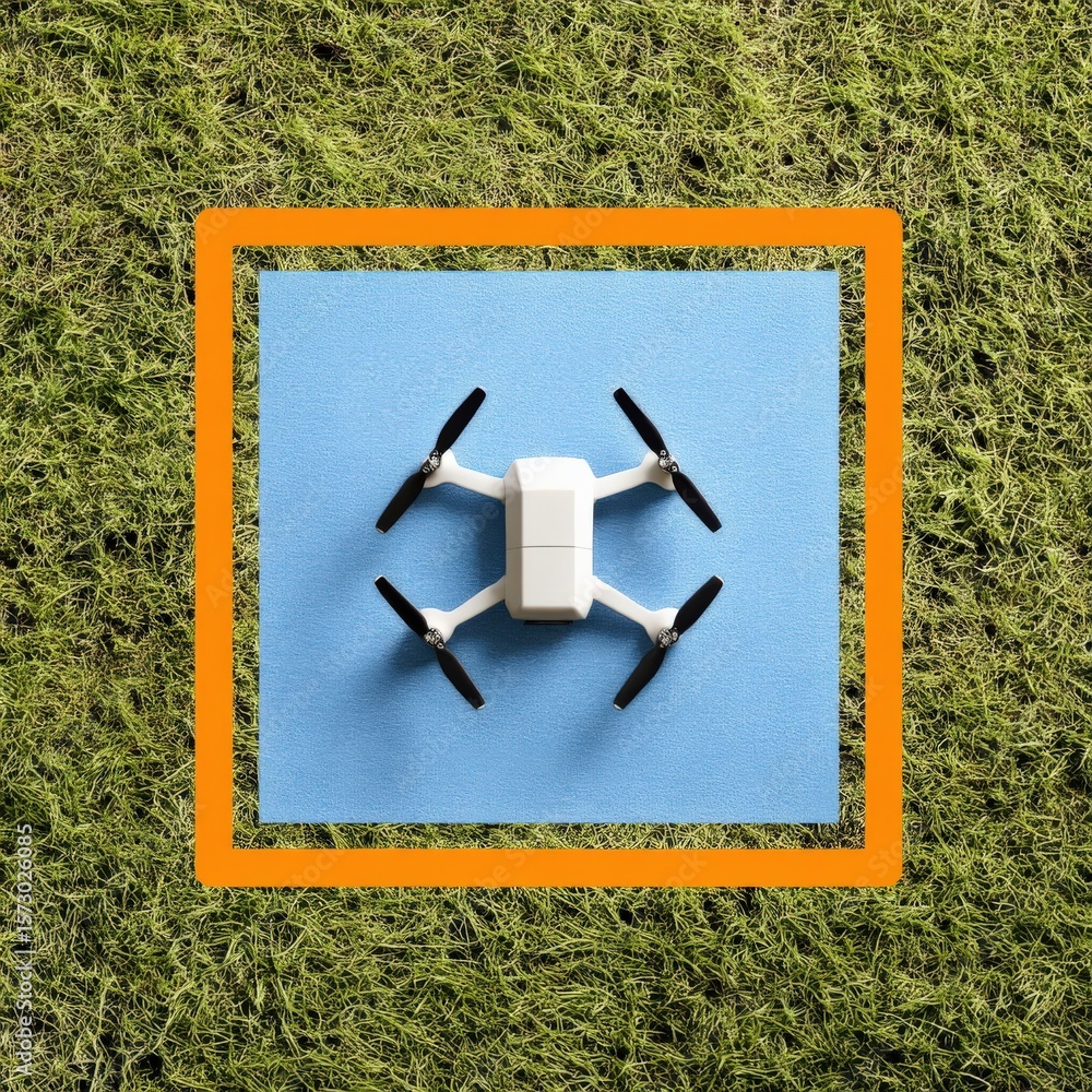 Aufkleber law restriction policy concept. drone captured from above on a colorful patterned surface.