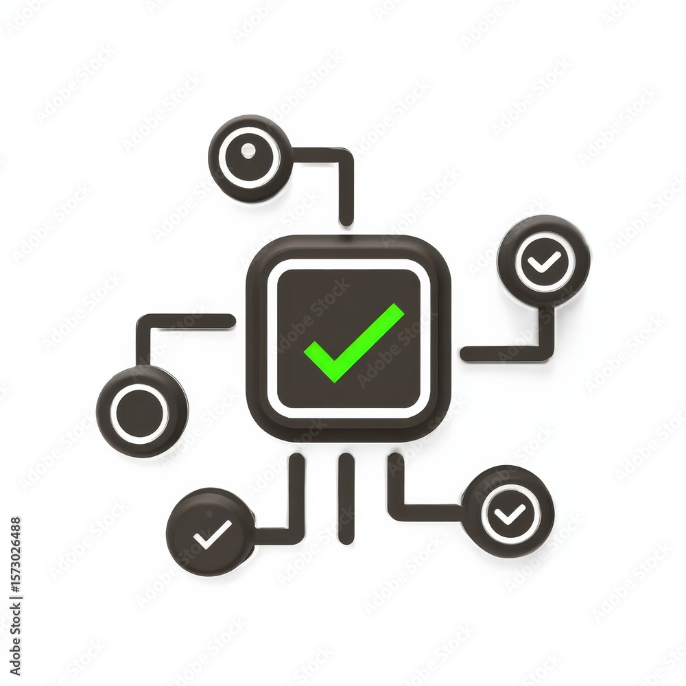Aufkleber law restriction policy concept. abstract icon with checkmarks and connected elements in black and gr