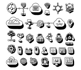 Black and White Network and Cloud Computing Icons