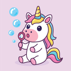 Cute Unicorn Blowing Bubbles in Pastel Colors