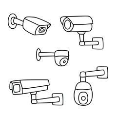 set of monitoring camera system illustration. line security camera icon, sign and symbol.