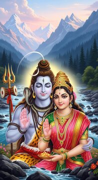 Shiv Parvati Spiritual Wallpaper &ndash; 4K Vertical Mobile Background (9:16)