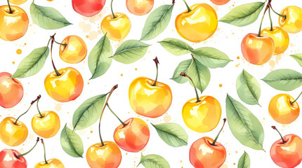 Obraz premium Watercolor pattern cherries are yellow