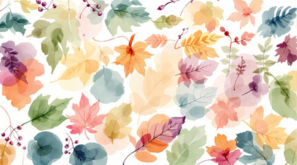 High-quality watercolor seamless pattern featuring vibrant autumn leaves set against a pristine white background.