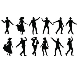 Set of Dancing Black Silhouettes — Different Dance Styles and Poses