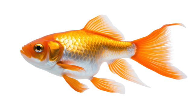 Orange goldfish isolated on transparent background. PNG.