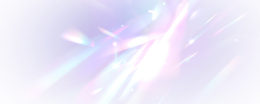 PNG dreamy abstract background featuring iridescent rainbow light patterns, soft lens flare, spectral prism refractions. Hologram reflection, crystal flare leak shadow overlay