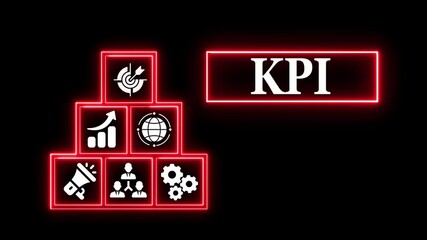 KPI Text glowing neon line icons concept. KPI Key Performance Indicator for Business Concept. Business, Technology, Internet and network concept.  - Powered by Adobe