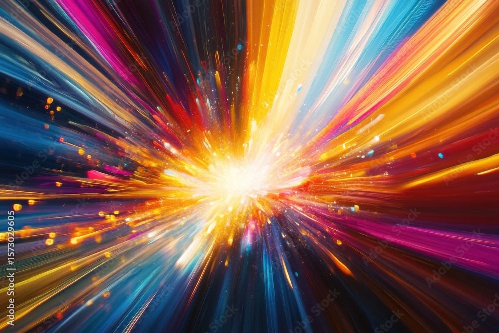 Poster vibrant burst of light showcasing colorful strokes in an abstract design expressing dynamic energy, 