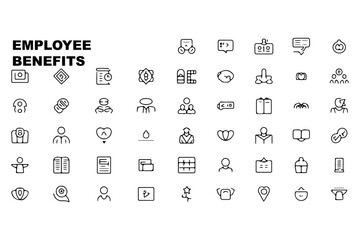 Employee Benefits Icon Set Black Line Art Graphics White Background icons