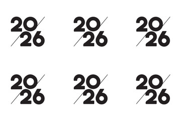 Six Black 2026 Number Designs Diagonal Line White Background numbers
