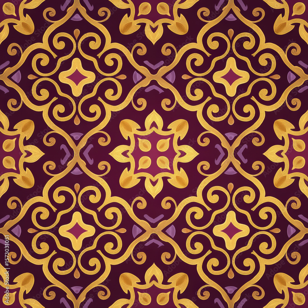 Poster elegant seamless pattern in western style featuring arabesque elements in rich colors and intricate 