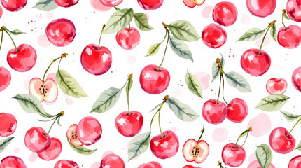Watercolor background pattern cherries on white background
